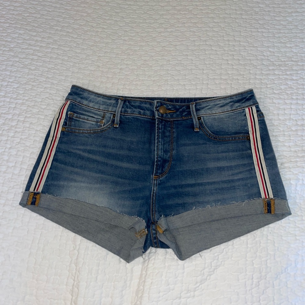 Aqua Jean Shorts with Side Stripe